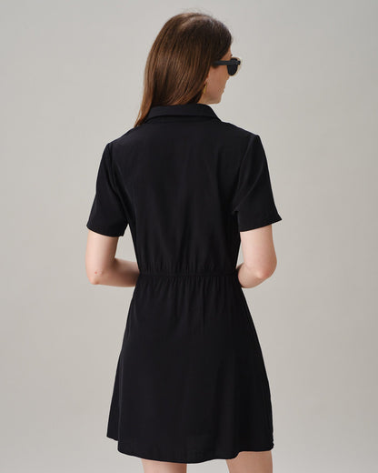 Black Collared Button-Front Mini Dress - view 5