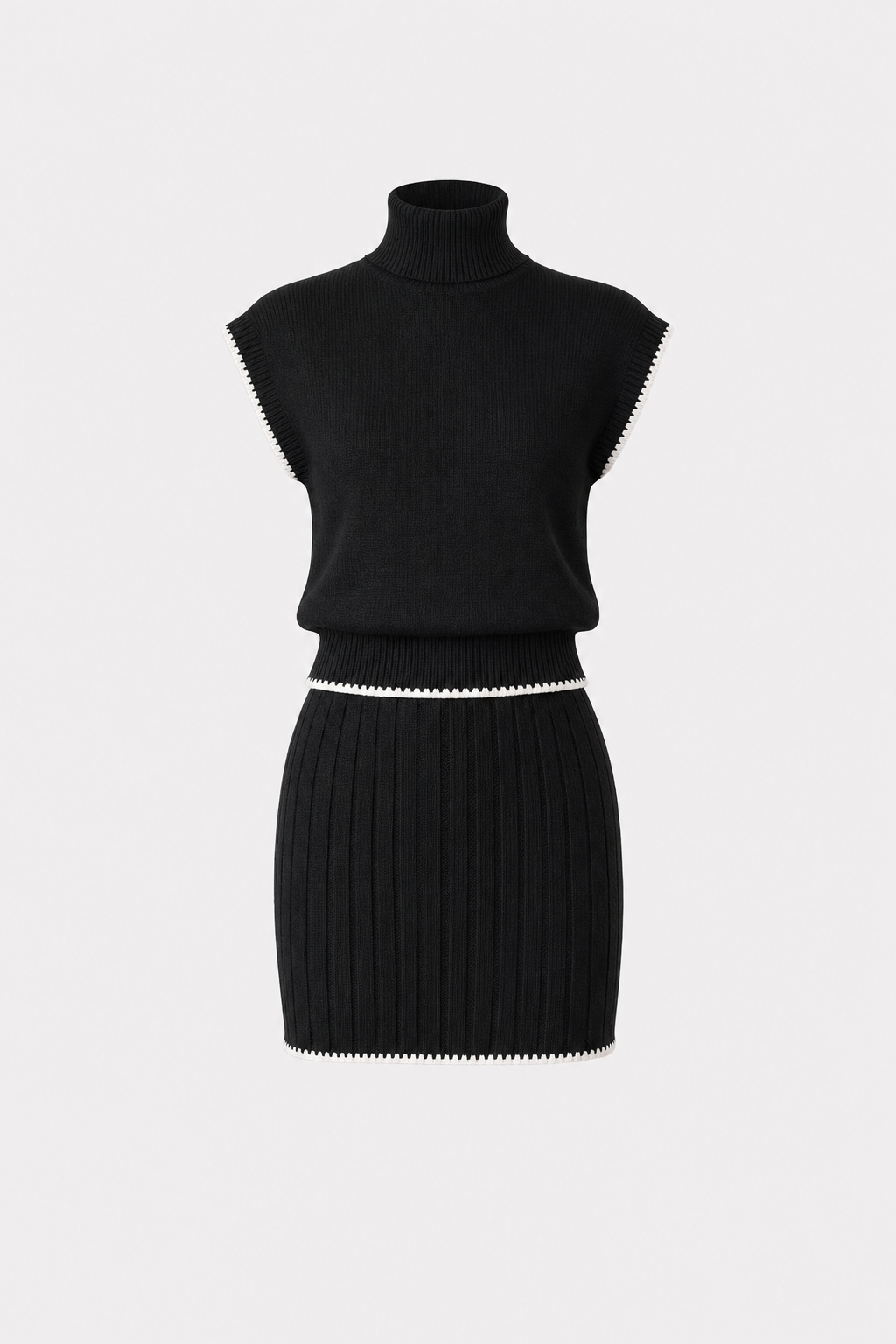 Contrast Trim Knit Turtleneck and Skirt Set - view 6