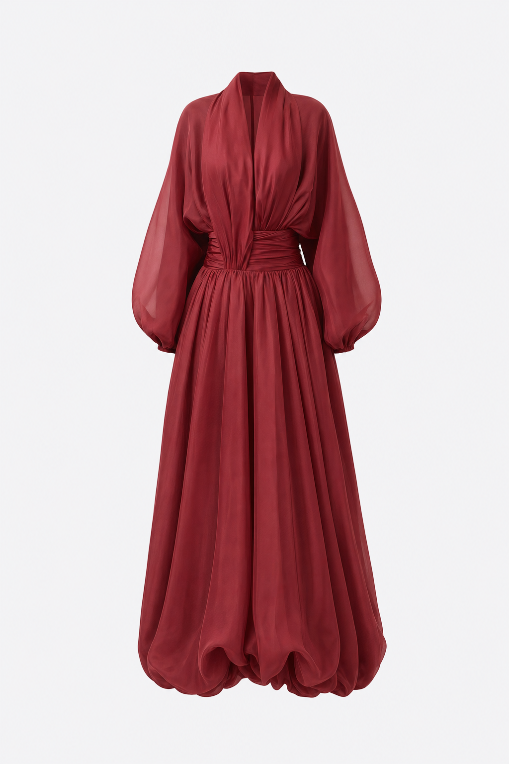 Organza Puff Sleeve Maxi Dress in Red