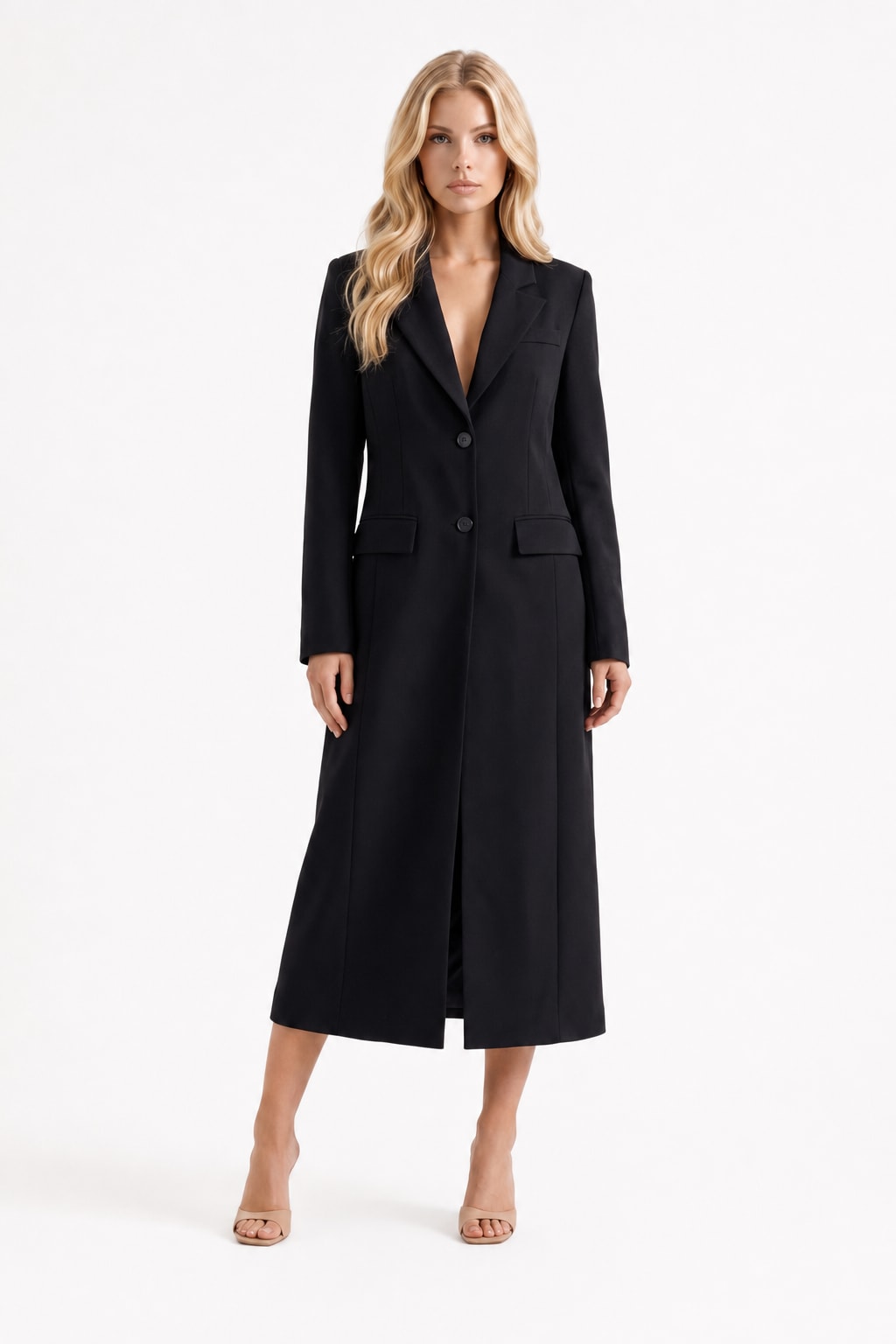Longline Tailored Coat With Notched Lapel - 2
