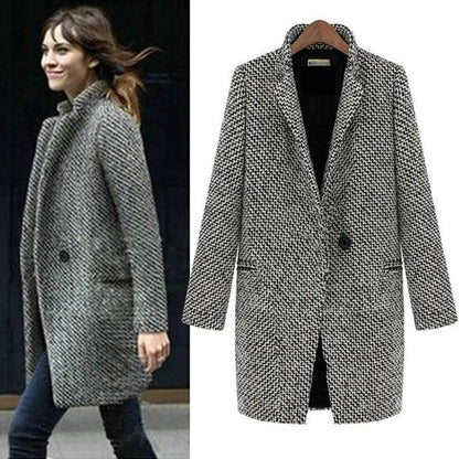 Long Wool Blend Coat in Black and White - view 3