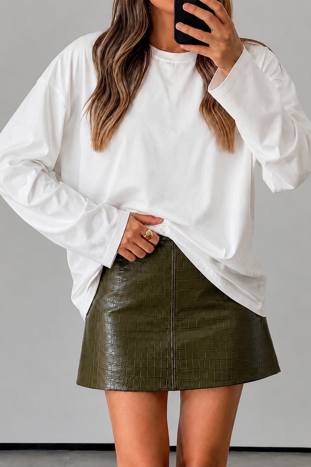 Faux Leather Mini Skirt Crocodile Grain A-Line - 9