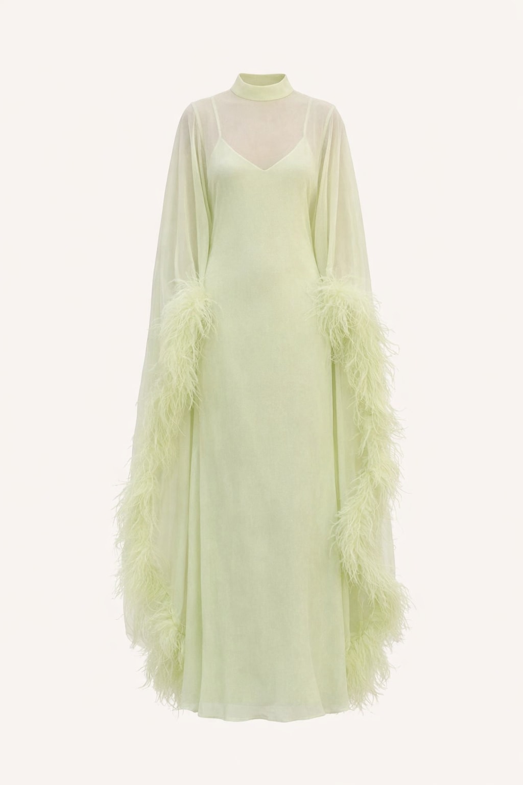 Luminous Lime Green Feather Cape Maxi Dress - 1