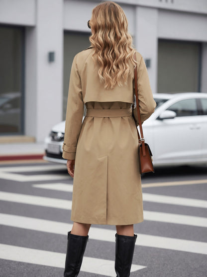 Khaki Double-Breasted Belted Trench Coat - view 6