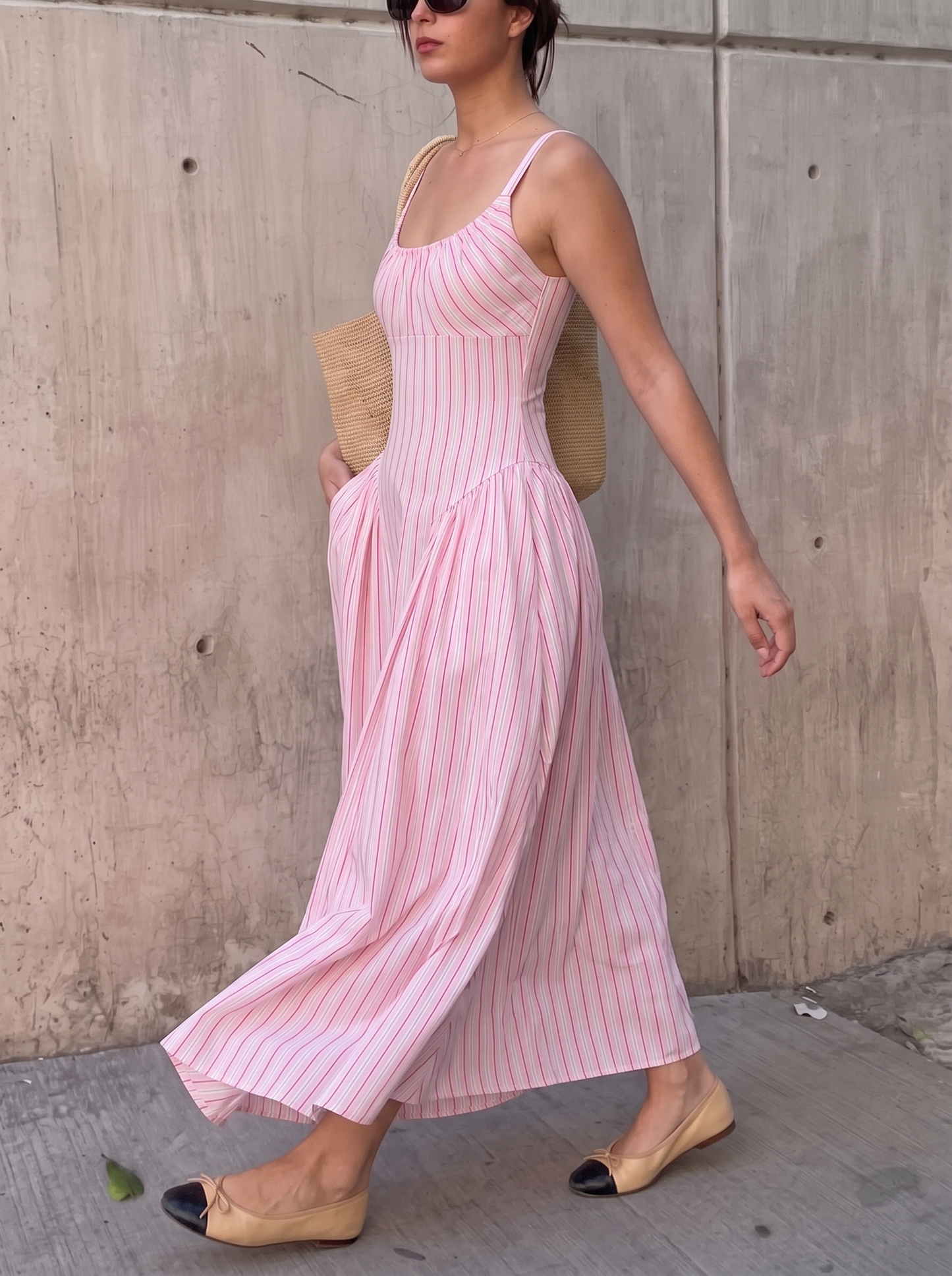Striped sleeveless maxi dress with side pockets - view 5