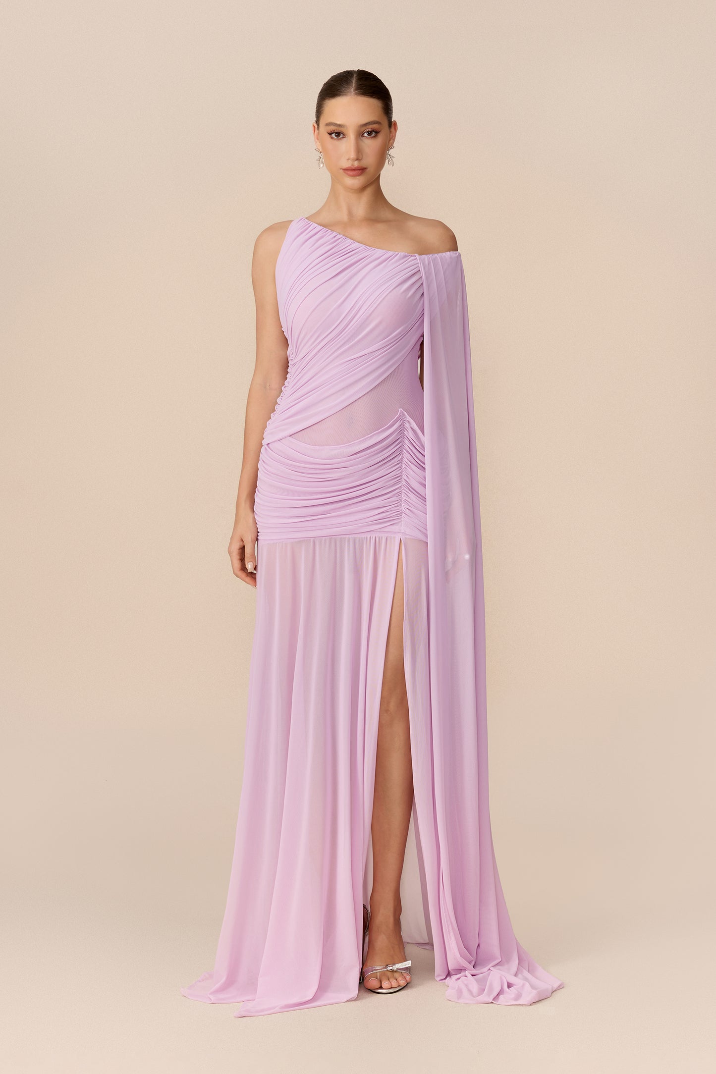 Cape Sleeve Mesh Maxi Dress in Purple - view 2