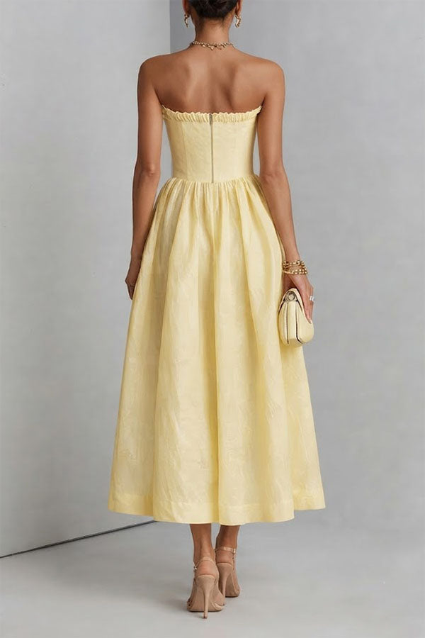 Off-Shoulder Rosette Midi Dress in Yellow - view 5