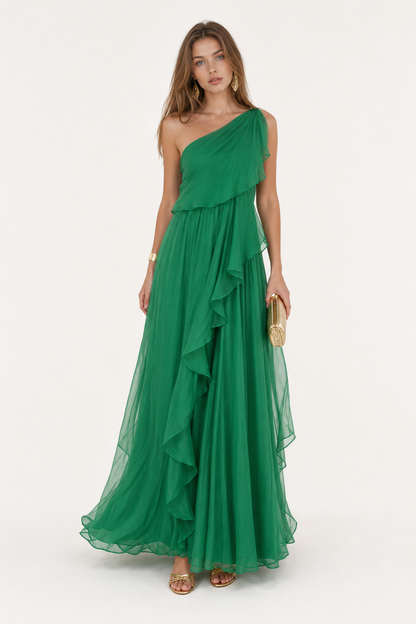 Flowy One-Shoulder Ruffle Maxi Dress - view 2
