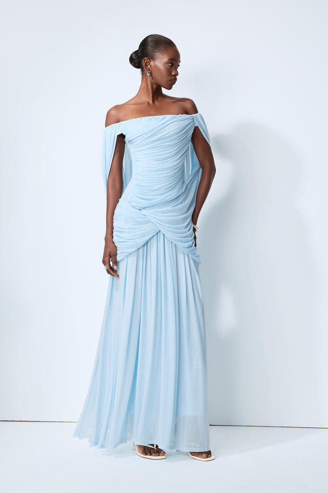 Terylene Off-Shoulder Ruched Maxi Dress - 2