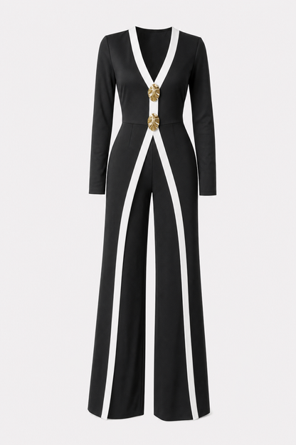 Faux Two-Piece Wide-Leg Jumpsuit, Contrast V