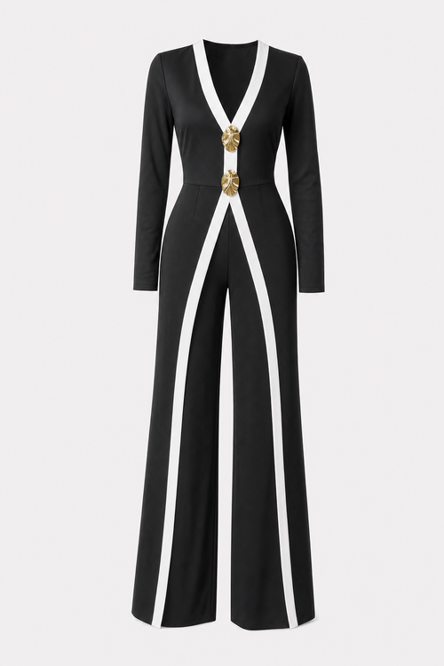 Faux Two-Piece Wide-Leg Jumpsuit, Contrast V