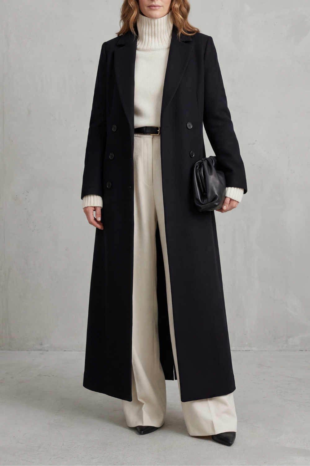 Wool blend long double breasted coat - view 2
