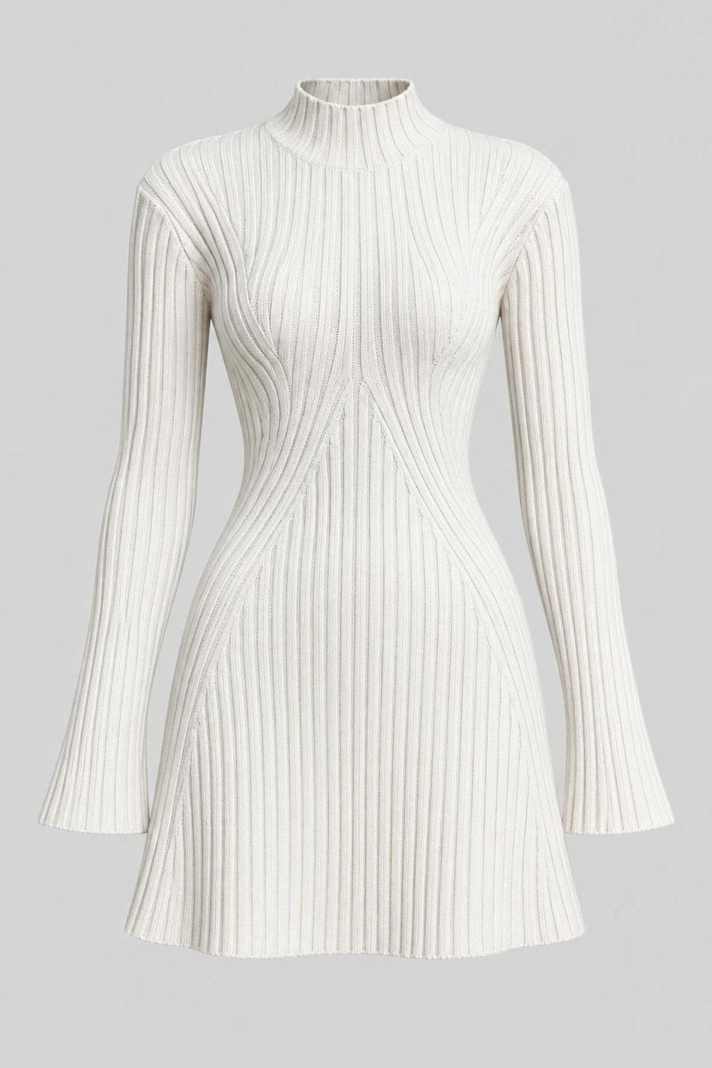 Ribbed Knit Mini Dress With Mock Neck - 1