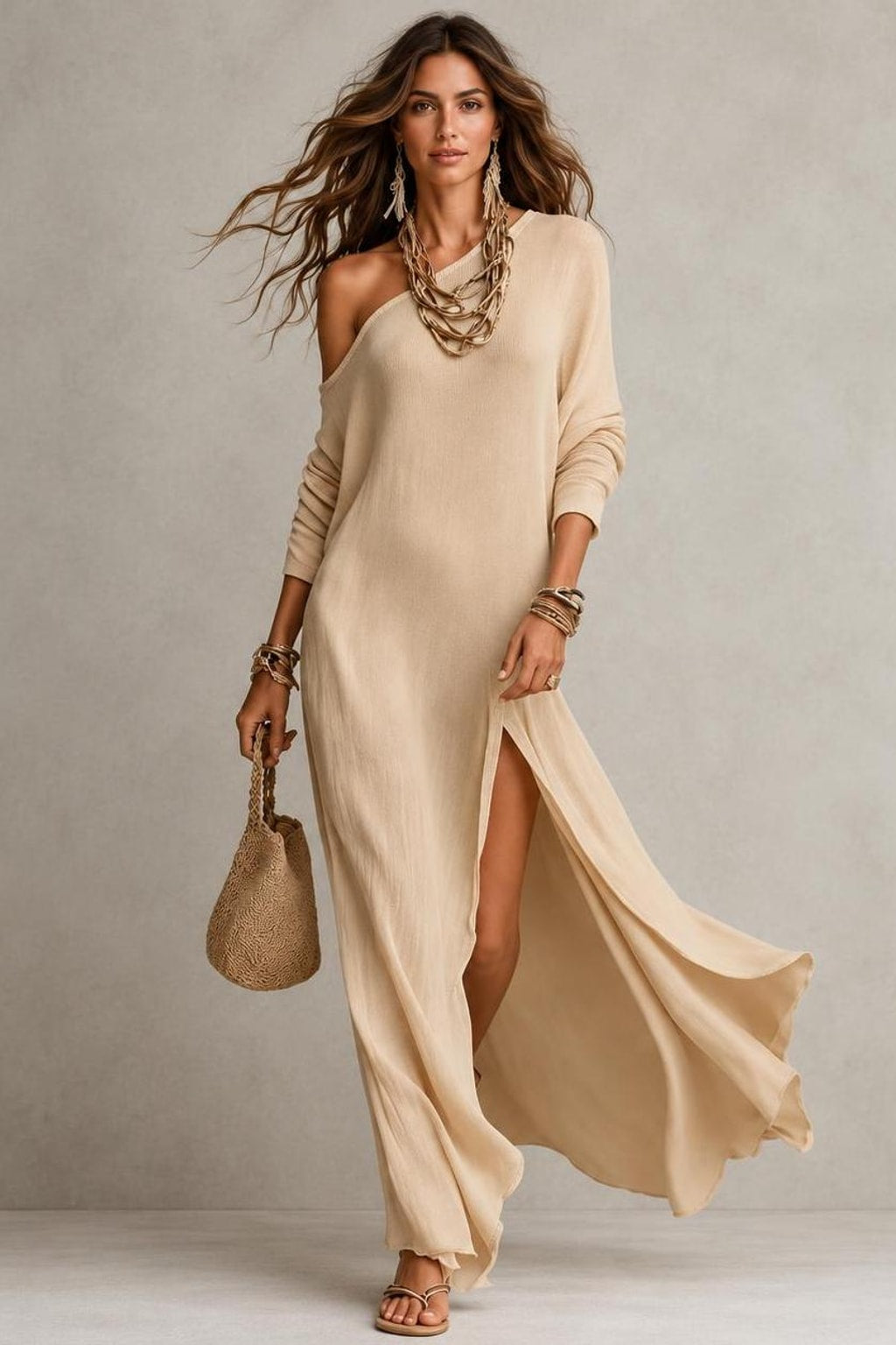 Soft Breathable One-Shoulder Midi Dress - 4