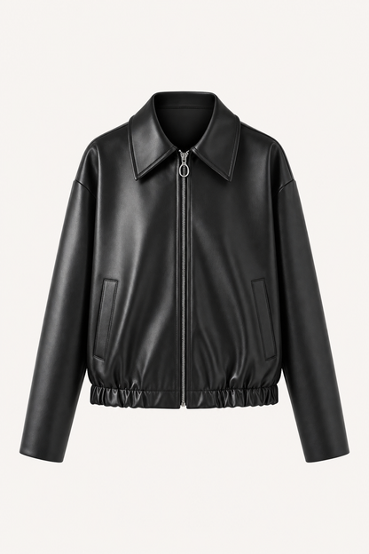 Oversized Cropped Leather Jacket