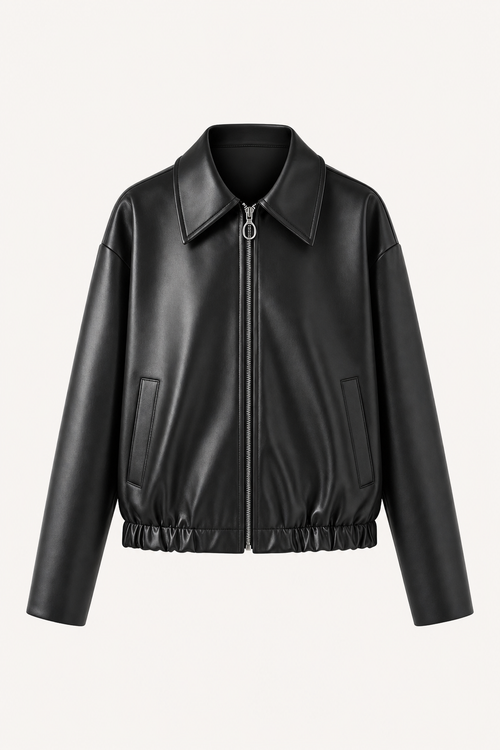 Oversized Cropped Leather Jacket