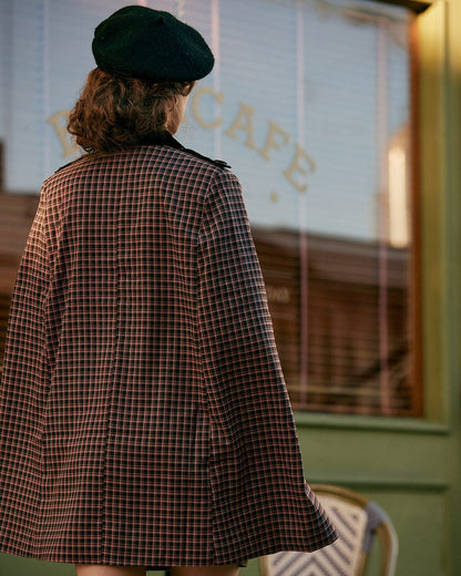 Brown plaid cape coat with double-breasted lapel - view 5