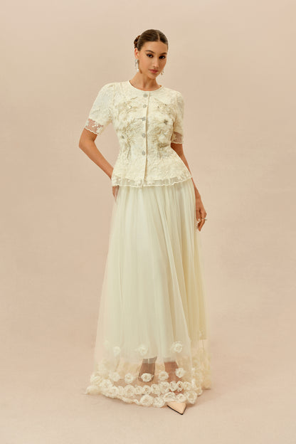 Lace Peplum Top and Tulle Maxi Skirt Set - view 2
