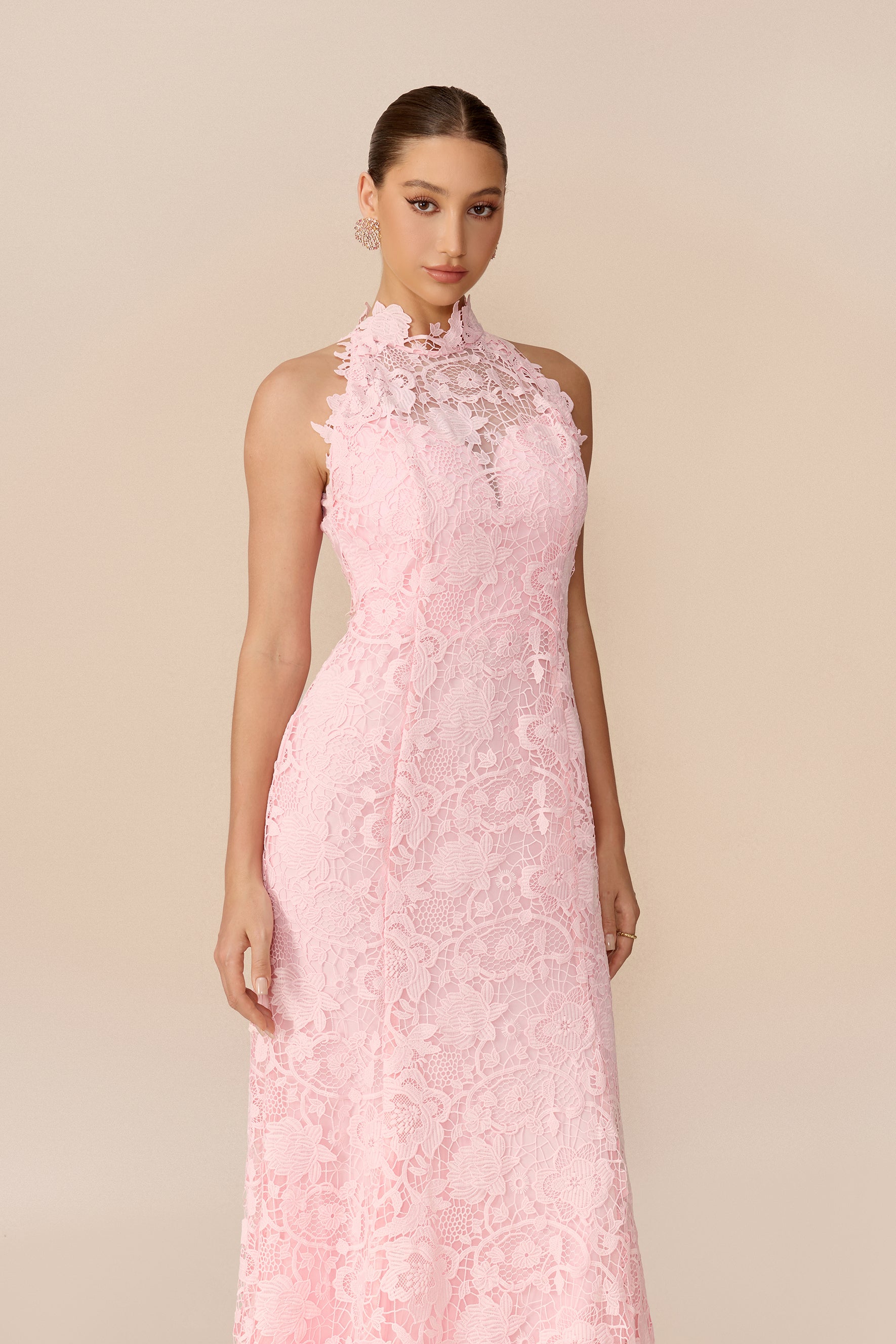 Scalloped High Neck Lace Maxi Dress - view 3