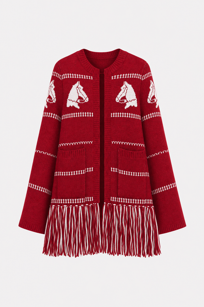 Wool blend fringe trim cardigan - view 10