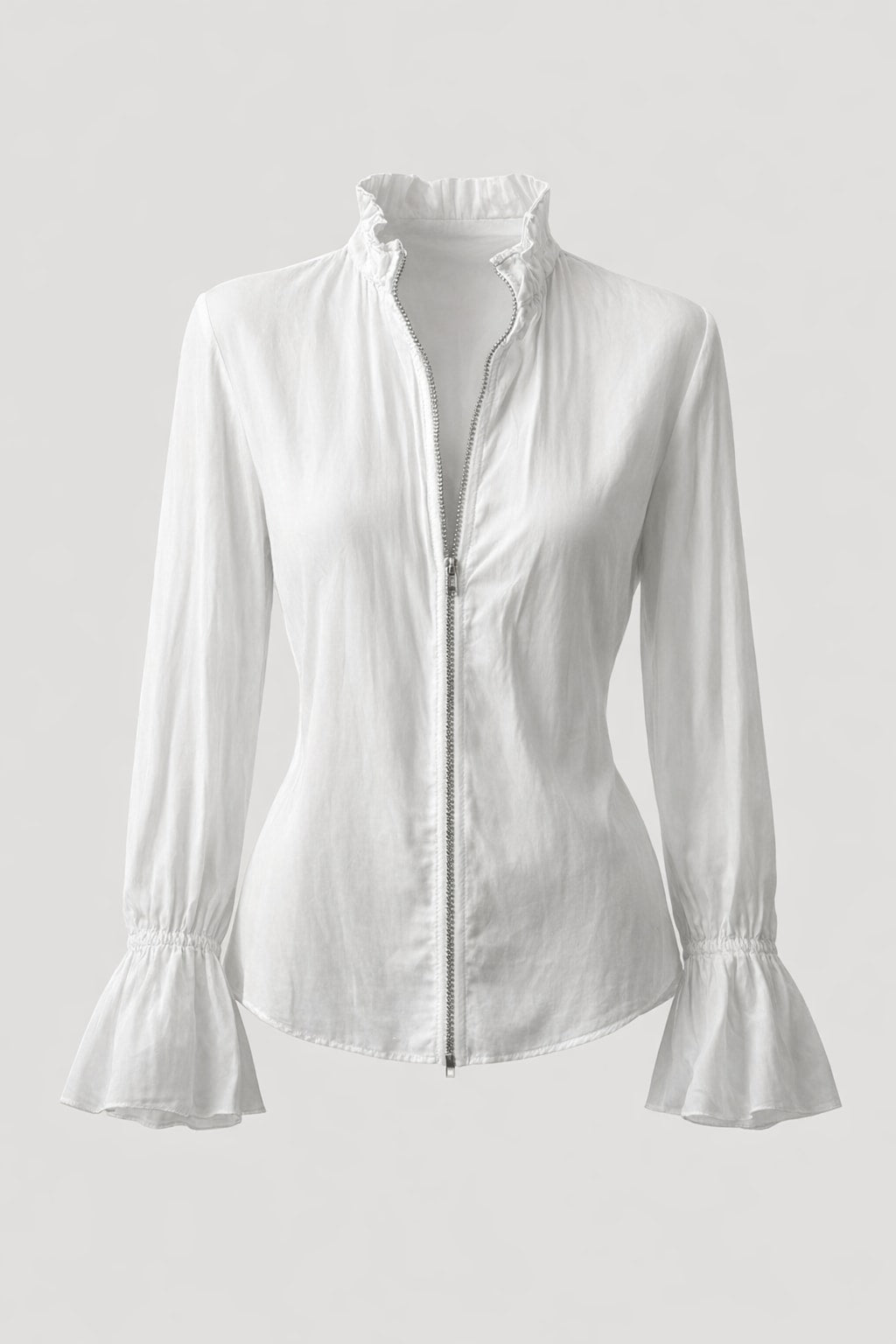 Structured Cotton Long Sleeve Blouse with Flounce Cuffs - 1