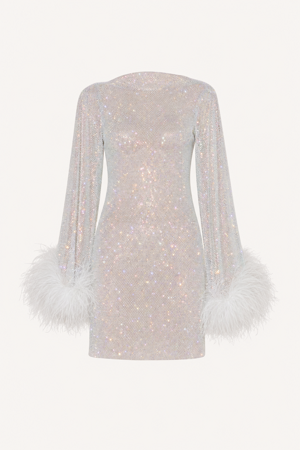 Feather Sleeve Rhinestone Mini Dress