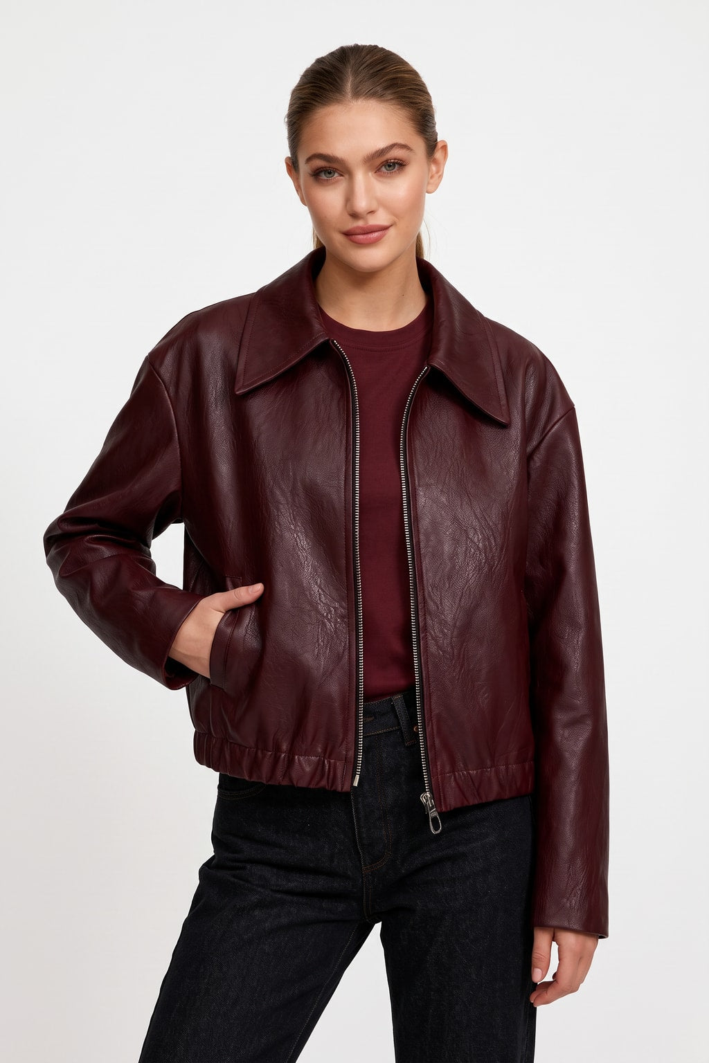 Elegant Leather Jacket Oversized Cropped Fit - 5