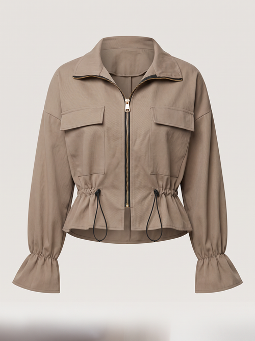 Zip-Up Jacket With Drawstring Waist