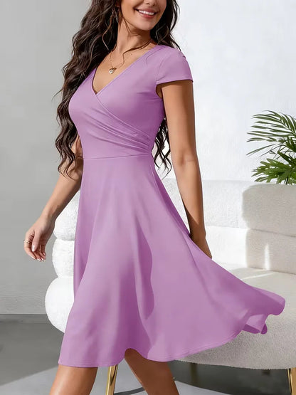Stretch V-neck fit and flare midi dress - view 9
