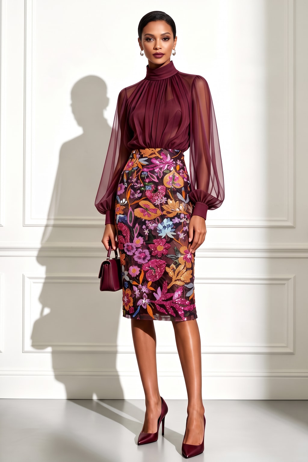 Sequin Balloon Sleeve Midi Dress - 5