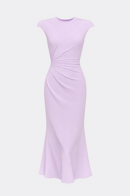 Satin ruched midi dress with cap sleeves - view 13