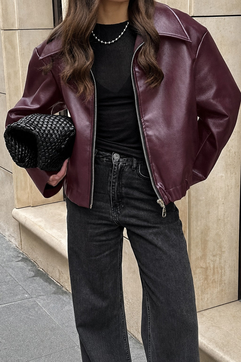 Cropped Matte Biker Jacket With Front Zip - 2
