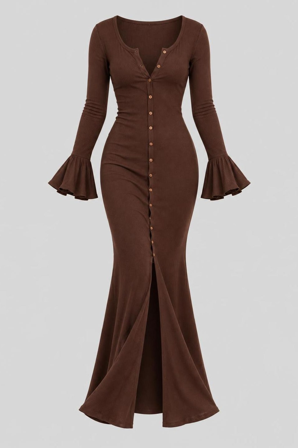 Polyester Blend Maxi Dress With Flounce Sleeves - 1