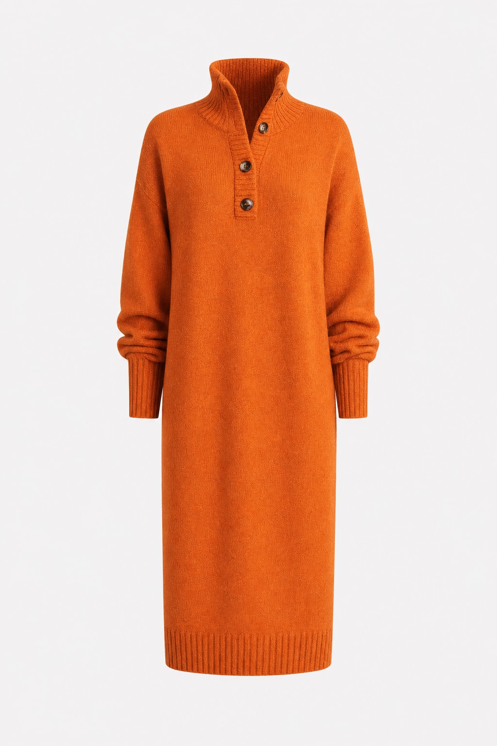 High-Neck Button Collar Midi Dress - 1