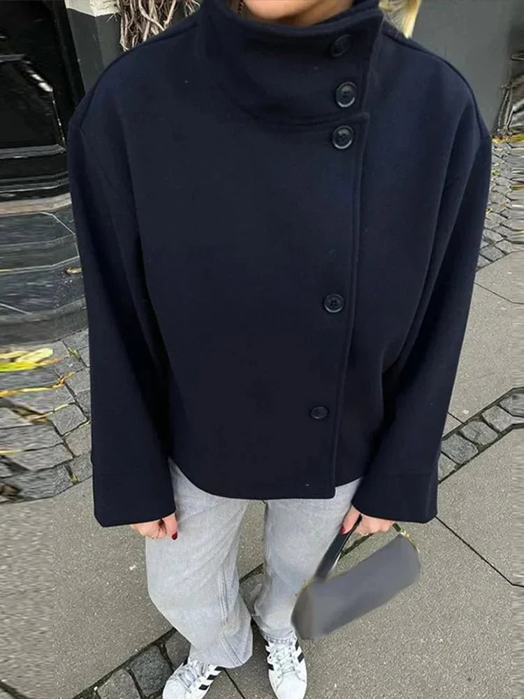 High Neck Tailored Coat, Cropped Fit - view 4