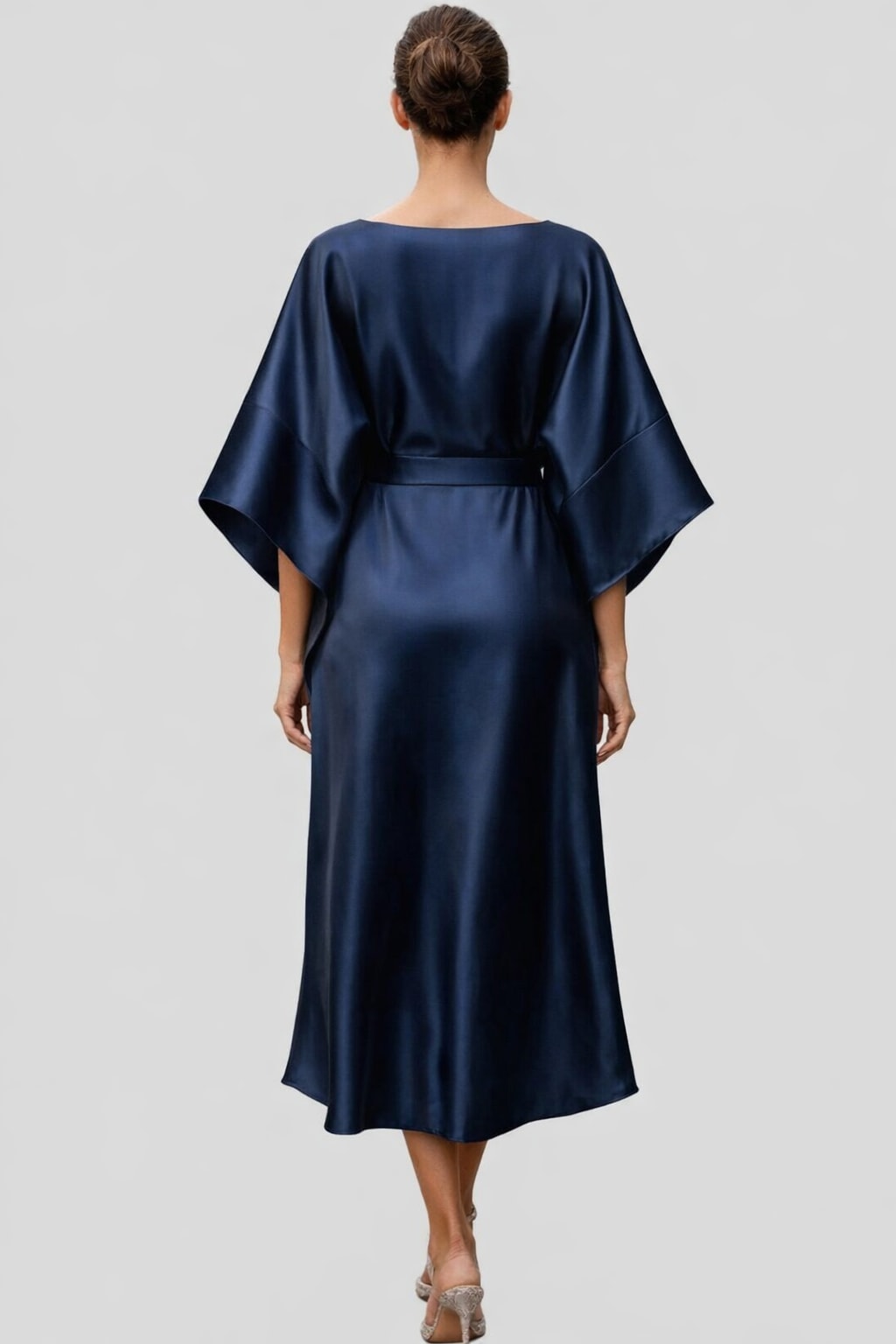 Satin Midi Dress With Draped Brooch - 3