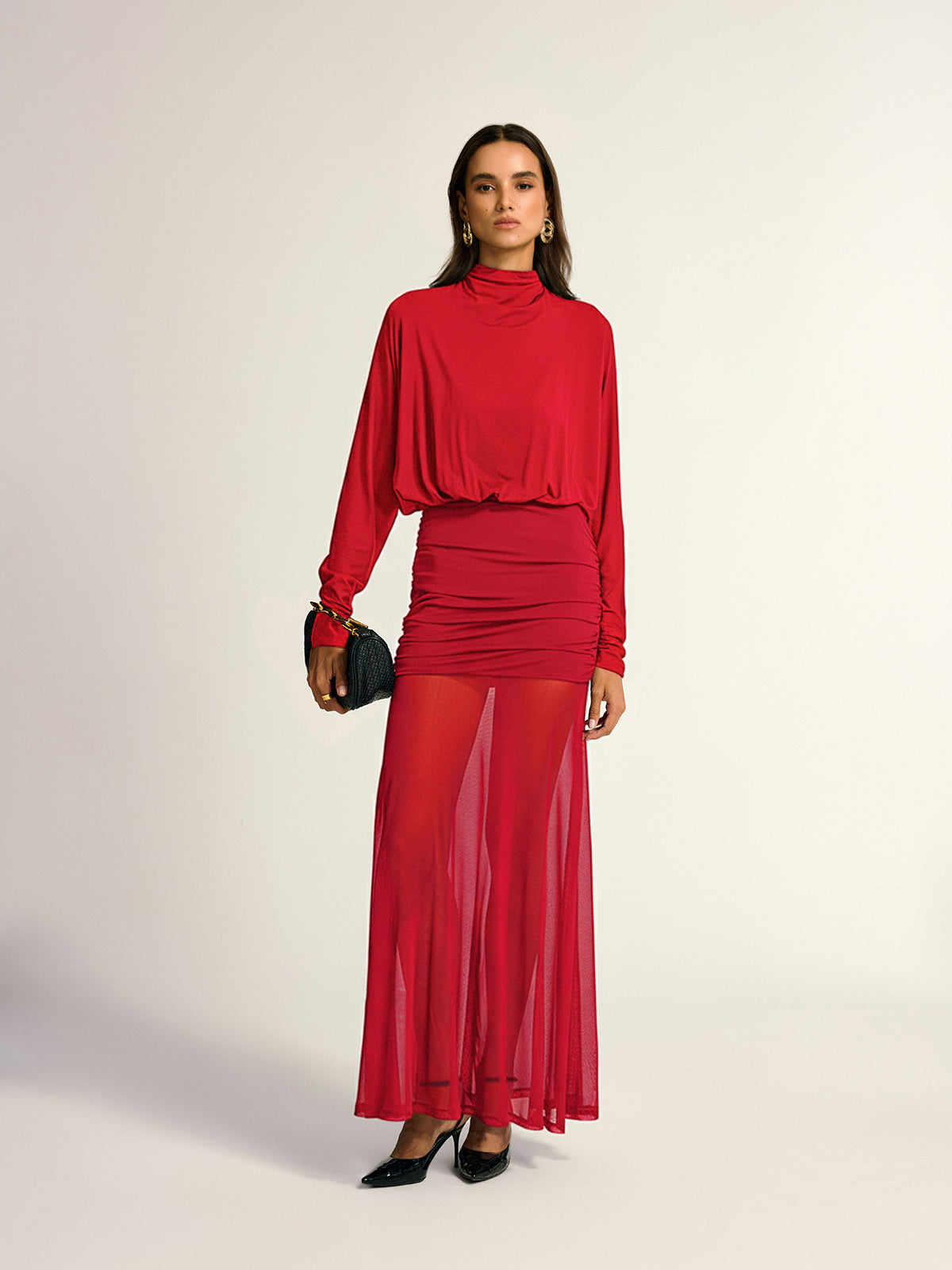 Modal Blend Ruched Mesh Maxi Dress - 6