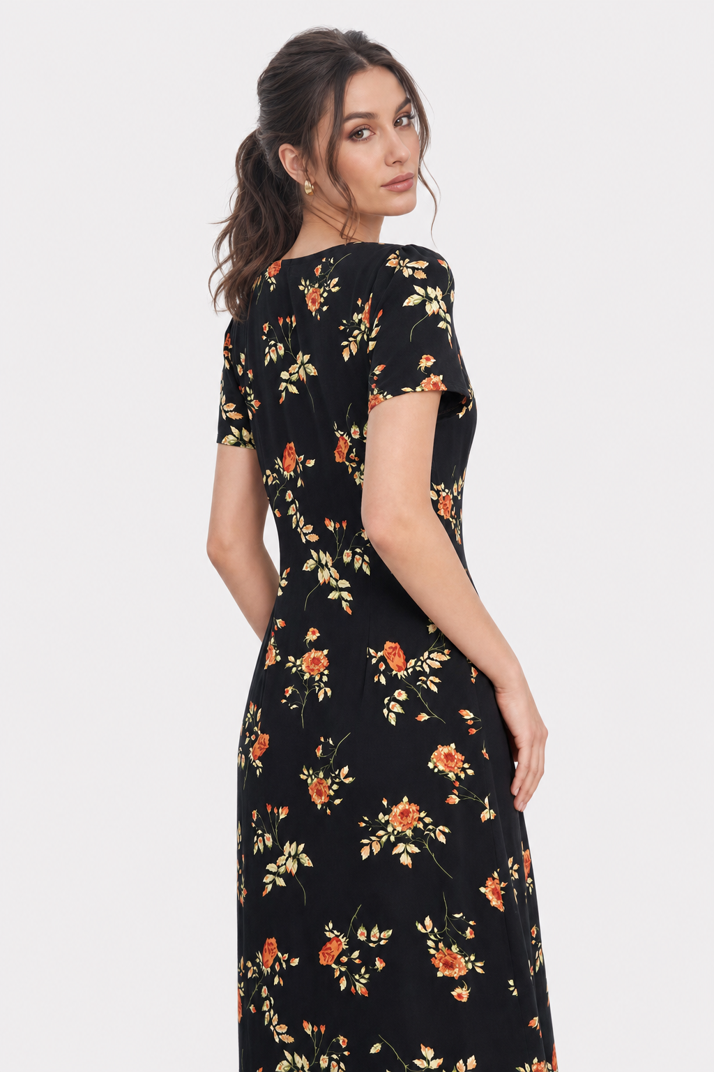 Black Retro Floral V-Neck Maxi Dress - view 4