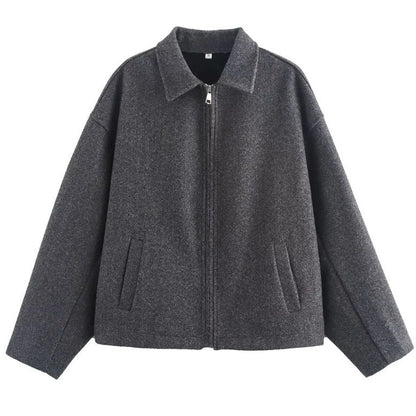 Wool blend cropped jacket with wide collar - view 5