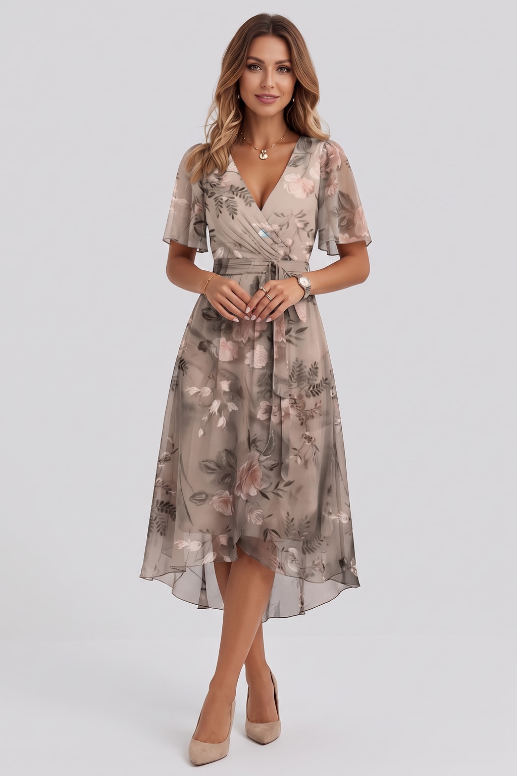 Chiffon Midi Dress With Wrap Front - 6