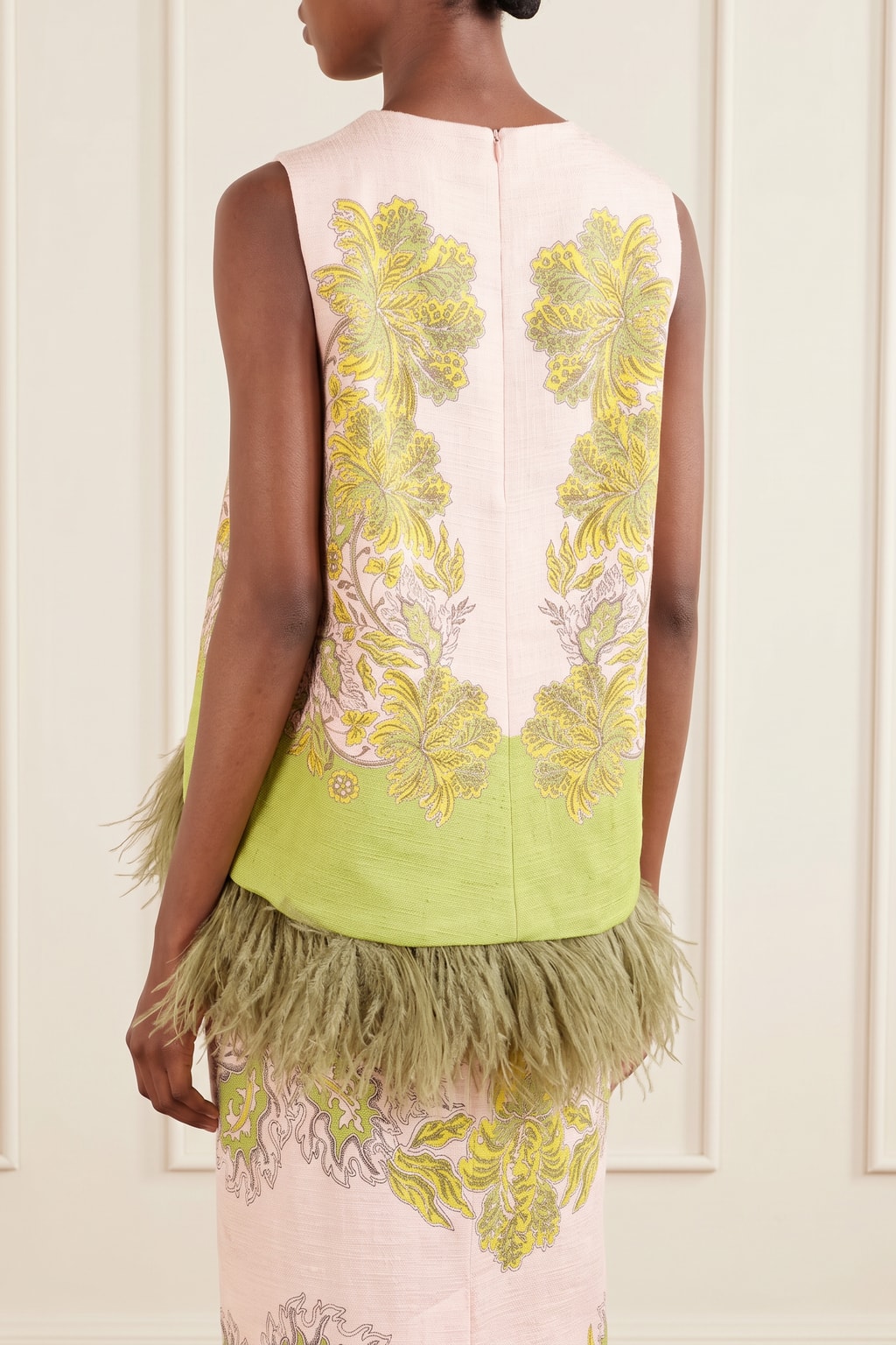 Polyester Feather Trim Top And Slit Midi Skirt Set - 5