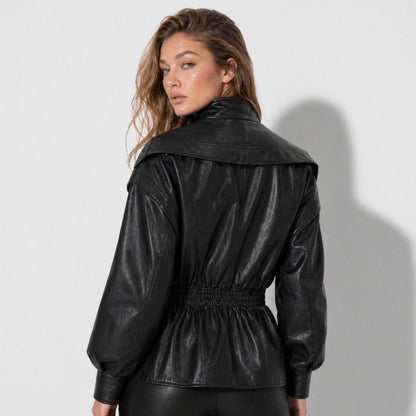 Notch Lapel Leather Moto Jacket - view 7