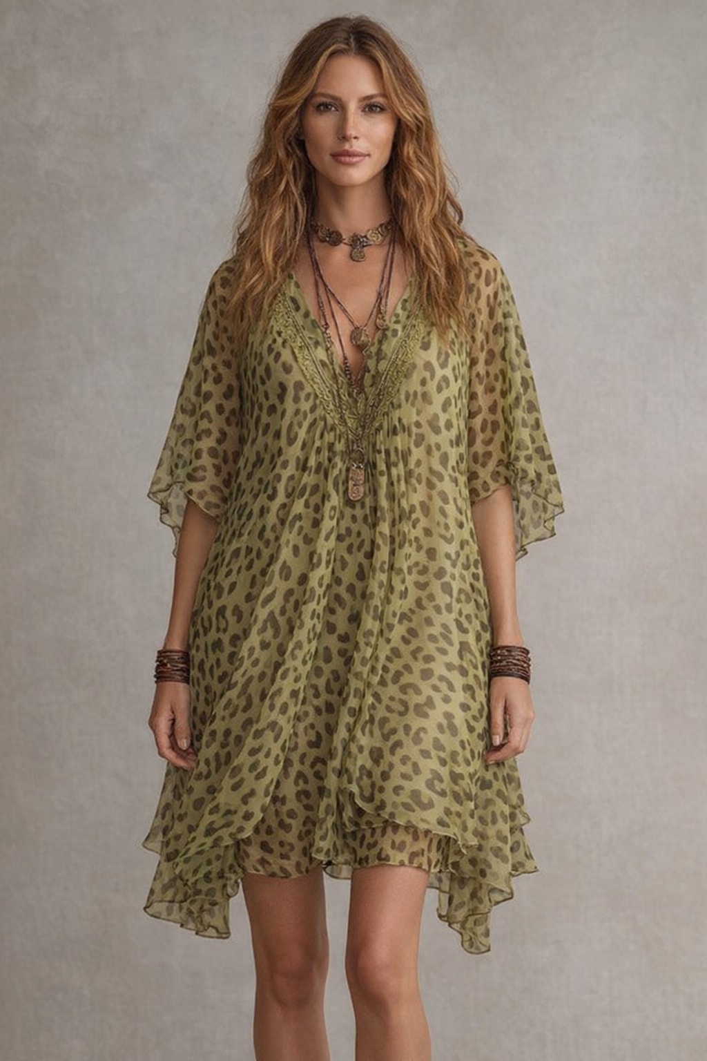 Chiffon Dress With Flowing Silhouette And V-Neckline - 4