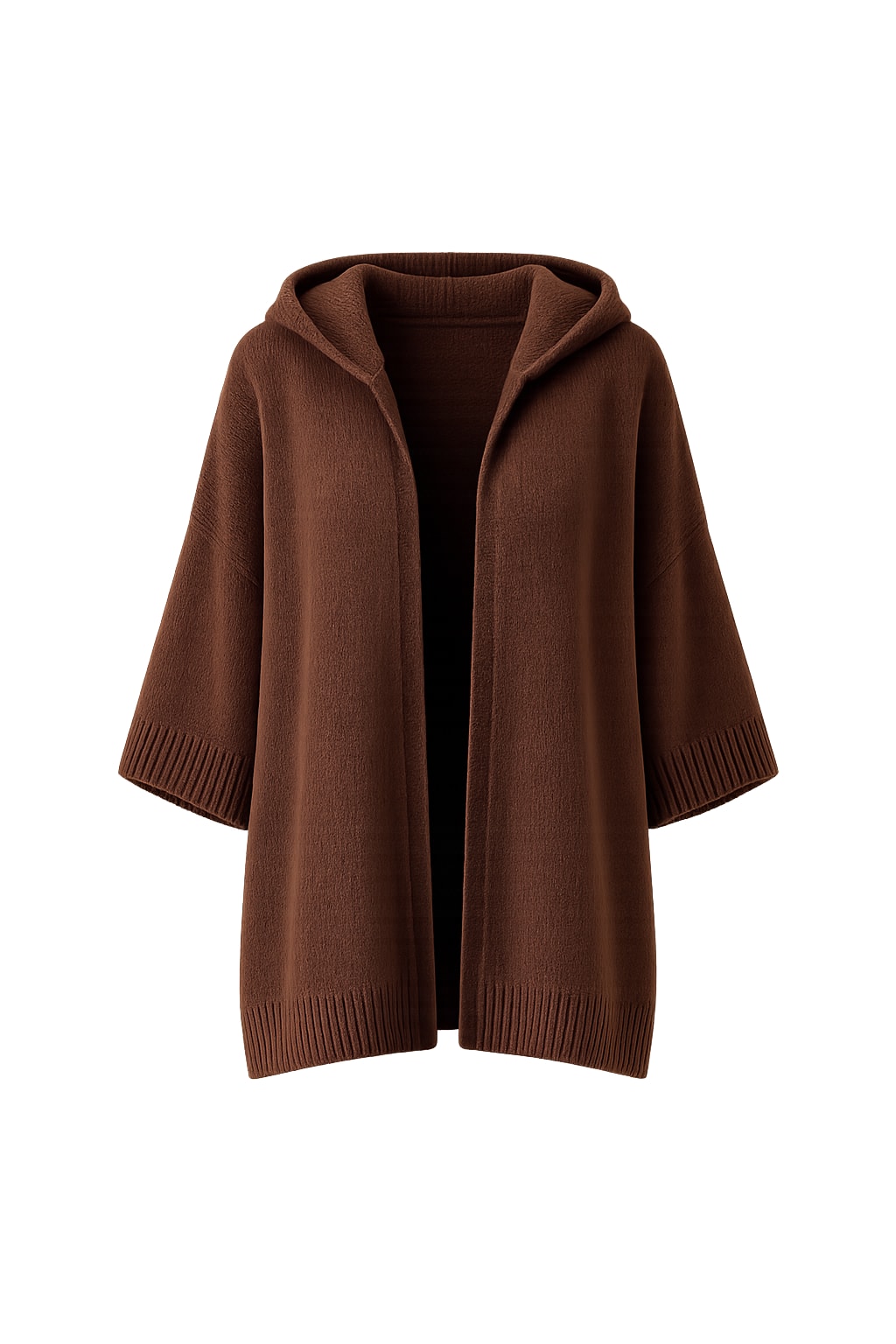 Cozy Knit Cardigan with Hooded Open Front - 1