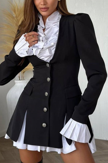 White mini dress with ruffled blazer front - view 3