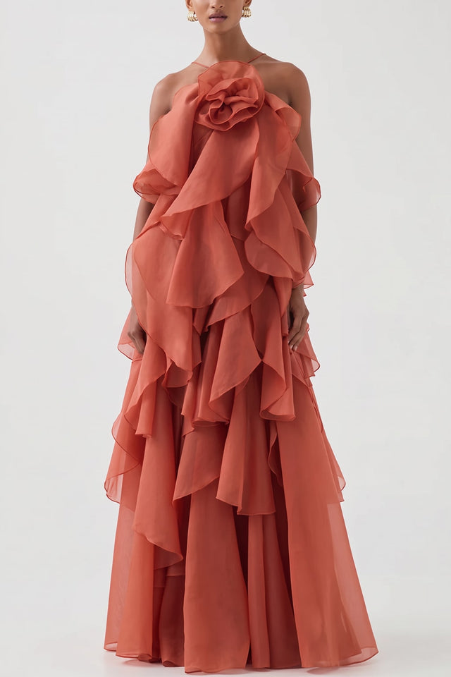 Effortless Halter Maxi Dress With Tiered Ruffle Hem - 5