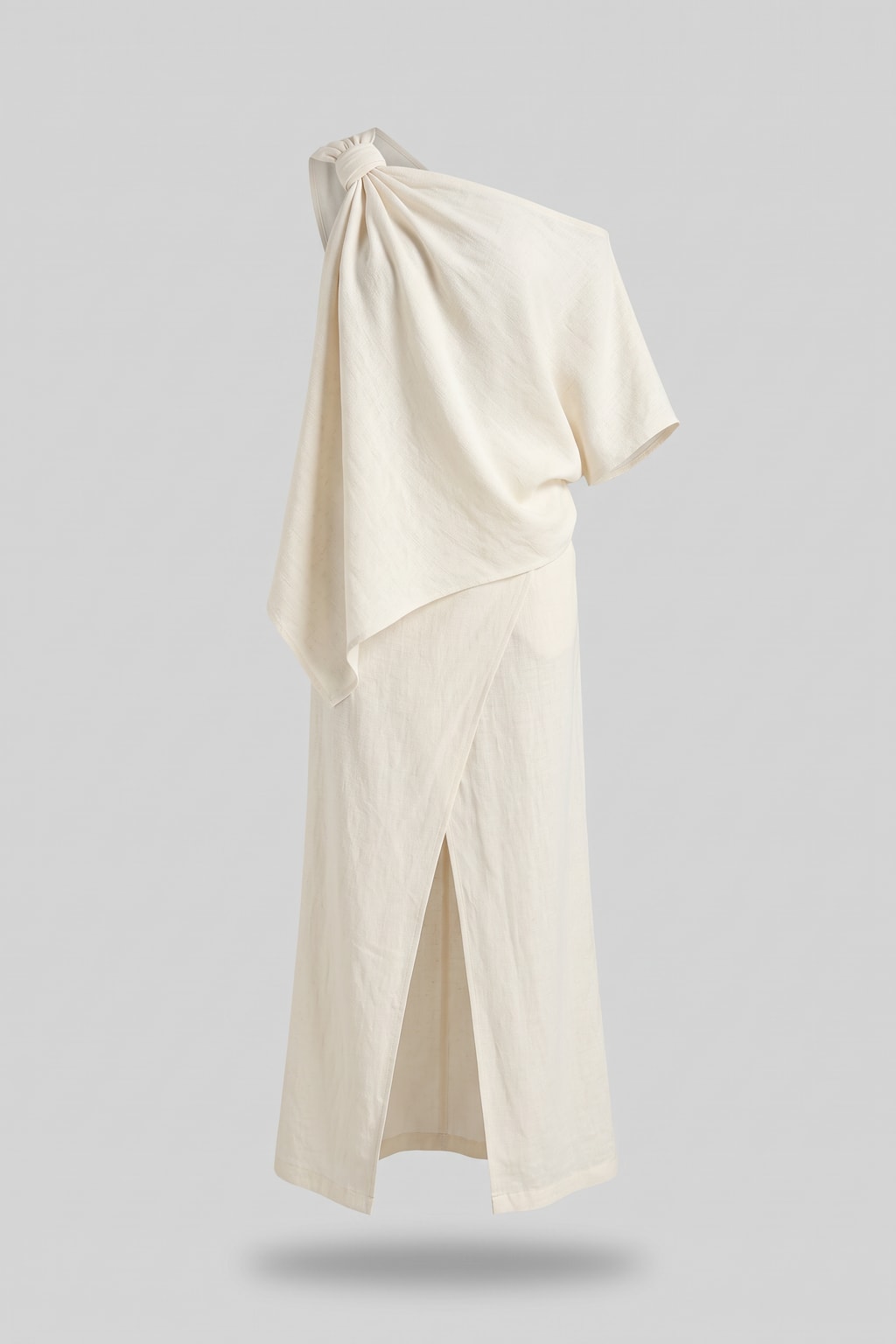 Woven Two-Piece Evening Set With One-Shoulder Drape - 1