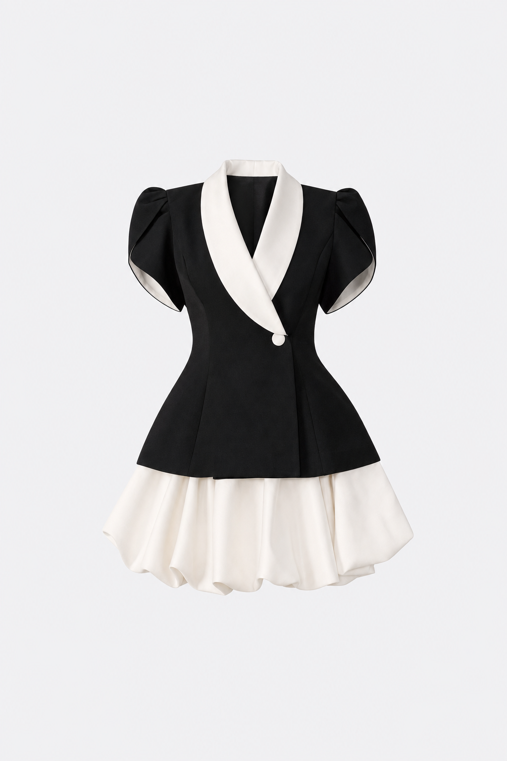 Puff Sleeve Lapel Top and Bubble Skirt Set