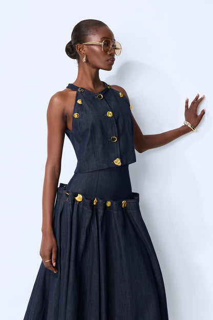 Denim Crop Top and Maxi Skirt Set, Convertible - view 4