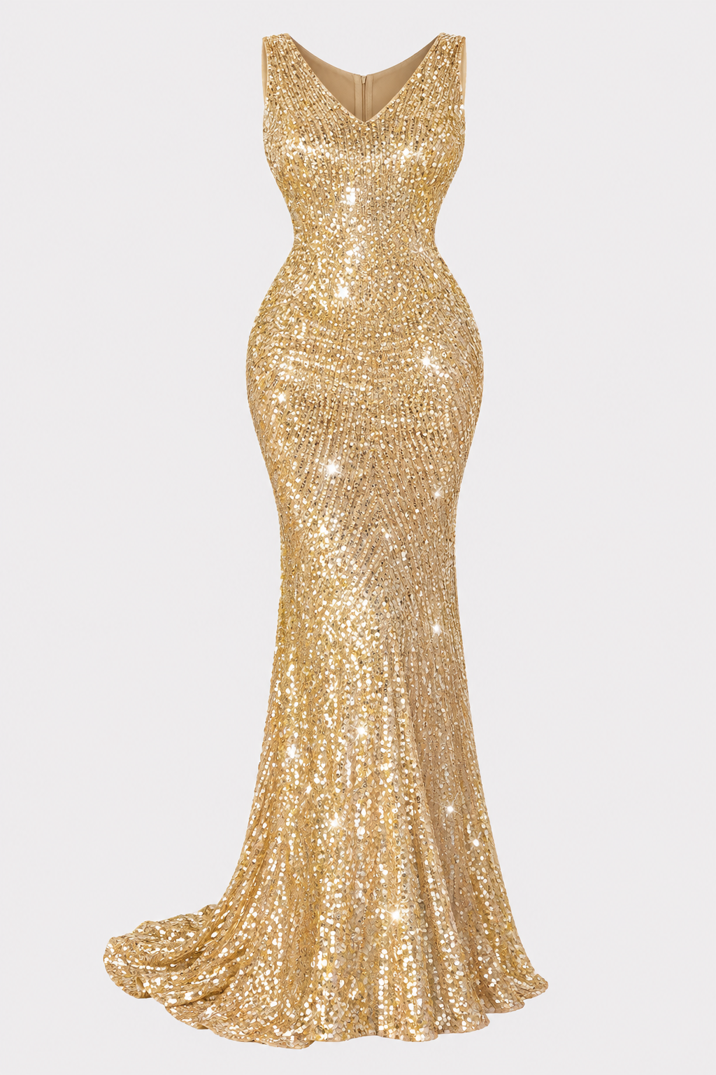 Synthetic Evening Dress Sequined Fishtail Sleeveless V-neck - 7